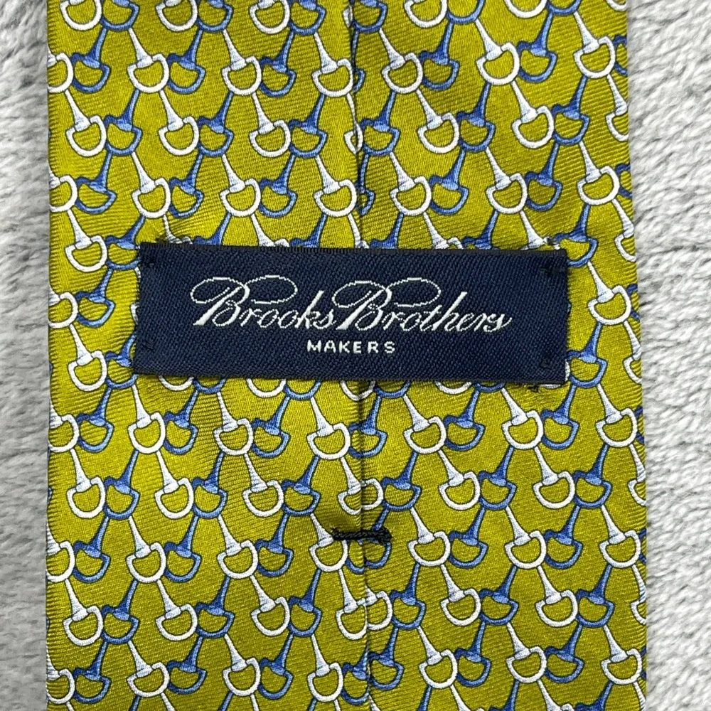 Brooks Brothers Necktie Mens OS Green Horsebit Print Pure Silk Made in USA
